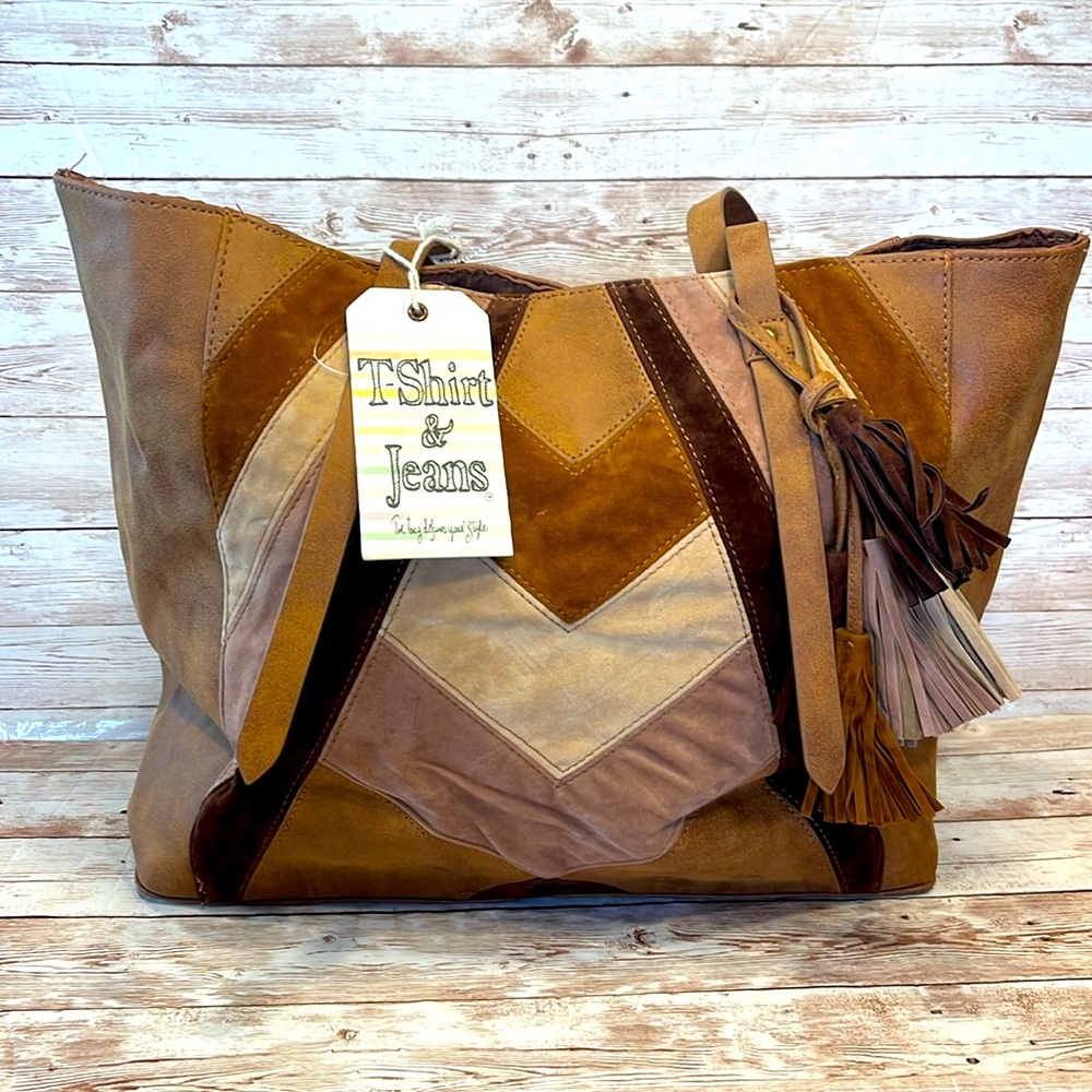 NWT T-Shirt & Jeans Company Brown Vegan Faux Suede Tote Bag
